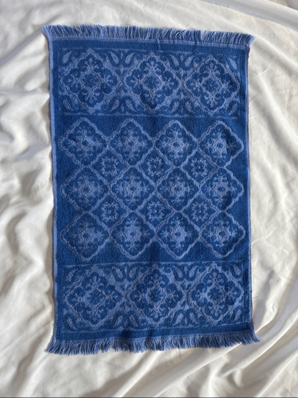 Vintage Fieldcrest Blue Patterned Fringe Hand Towel